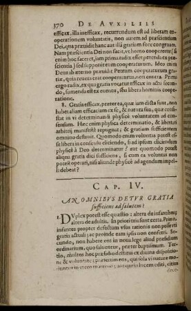 Cap. IV.; Cap. V.; An Omnibus Detur Gratia sufficiens ad salutem? An Gratia Detur Omnibus æqualiter?