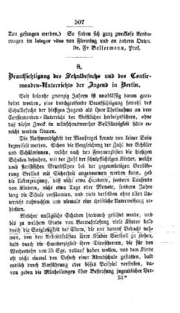 Beaufsichtigung des Schulbesuchs und des Confirmanden-Unterrichts der Jugend in Berlin