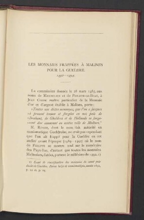 Les monnaies frappées à Malines pour la Gueldre. 1492—1494