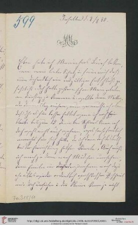 Briefwechsel Theodor Mommsen und Marie Mommsen geb. Reimer: Brief von Marie Mommsen an Theodor Mommsen