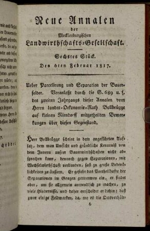 Sechstes Stück. Den 6ten Februar 1817