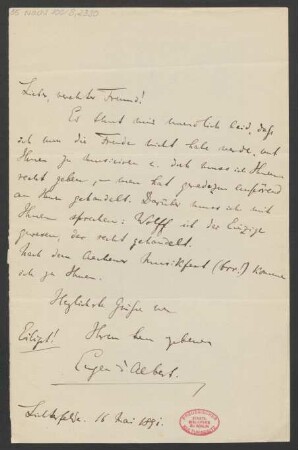 Brief an Karl Klindworth : 16.05.1891