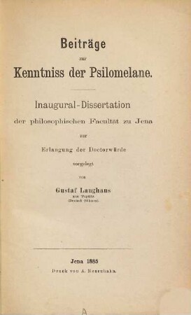 Beiträge zur Kenntniss der Psilomelane : Inaug.-Diss.