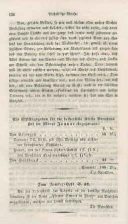 136 Erstlingsgaben für die lutherische Kirche Preußens
