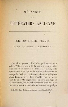 Mélanges de littérature ancienne
