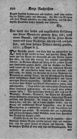 Das durch eine leichte und ungekünstelte Erklärung von seinen Vorwürfen gerettete Hohe Lied.