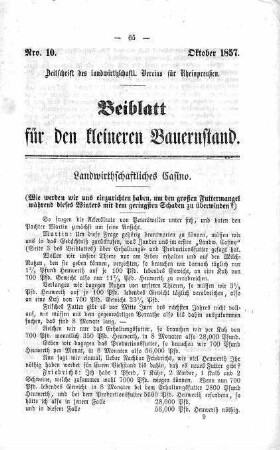 Beiblatt für den kleinen Bauernstand Oktober 1857