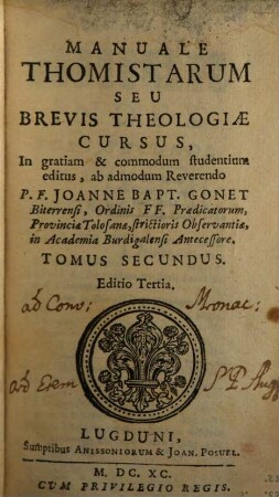 Manuale Thomistarum Seu Brevis Theologiae Cursus. 2
