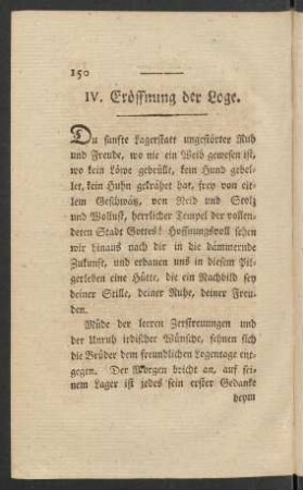 IV. Eröffnung der Loge