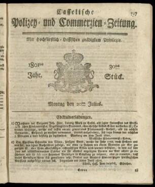 30tes Stueck, Montag den 20ten Julius 1801