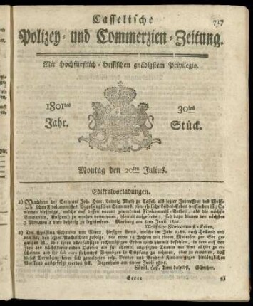 30tes Stueck, Montag den 20ten Julius 1801