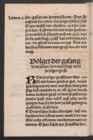 Volget der gasang/ Veni sancte/ den man singt vom heyligen geyst.