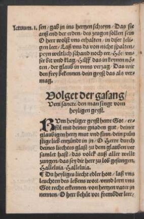 Volget der gasang/ Veni sancte/ den man singt vom heyligen geyst.