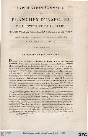 Explication sommairei des planches d'insectes de l'Égypte et de la Syrie