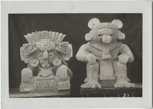 Zwei Figurengefäße aus Ton. Höhe: 25-40cm. Sammlung Guillermo de Heredia.