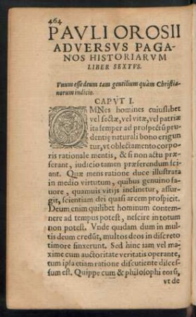 Pauli Orosii Adversus Paganos Historiarum Liber Sextus.