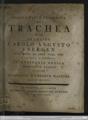 Dissertatio Periodica De Trachea