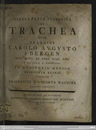 Dissertatio Periodica De Trachea