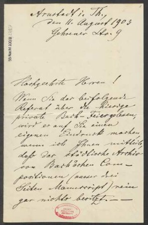 Brief an B. Schott's Söhne : 11.08.1903