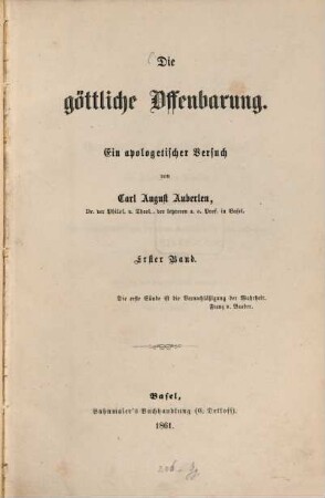 Die göttliche Offenbarung : ein apologetischer Versuch, 1