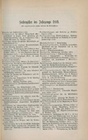 Sachregister des Jahrgangs 1889