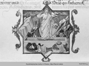 Buchseite mit Miniatur, darin die Auferstehung Christi - Breviario di Santa Maria del Fiore