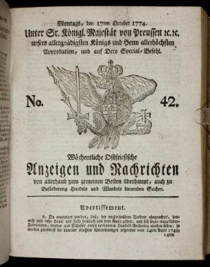 No. 42. Montags, den 17ten October 1774