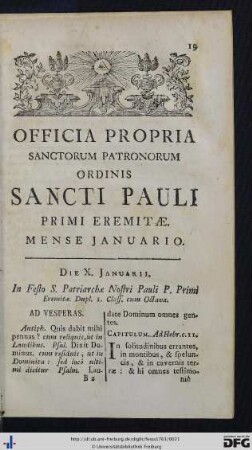 Officia Propria Sanctorum Patronorum Ordinis Sancti Pauli Primi Eremitae.