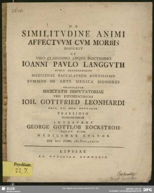 De Similitudine Animi Affectuum Cum Morbis