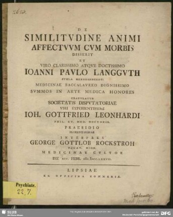 De Similitudine Animi Affectuum Cum Morbis