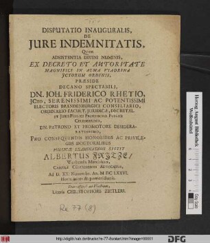 Disputatio Inauguralis De Iure Indemnitatis