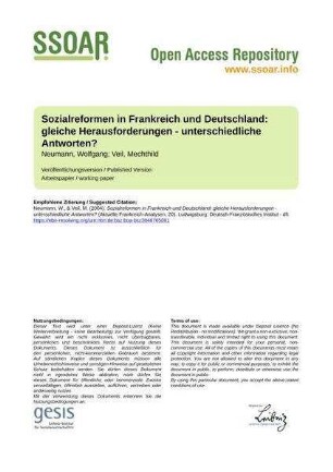 Sozialreformen in Frankreich und Deutschland: gleiche Herausforderungen - unterschiedliche Antworten?