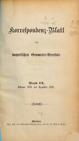 Correspondenz-Blatt des Bayerischen Geometervereins. 9. 1894/95
