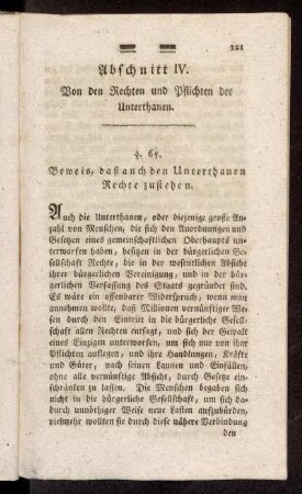 Abschnitt IV. Von den Rechten und Pflichten der Unterthanen.