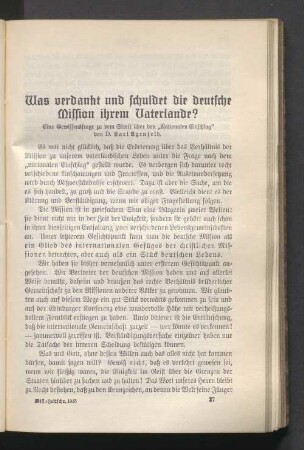 Was verdankt und schuldet die deutsche Mission ihrem Vaterlande?