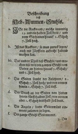 Beschreibung deß Heb-Ammen-Stuhls.