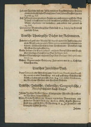 Teutsche Theologische Bücher der Reformirten.