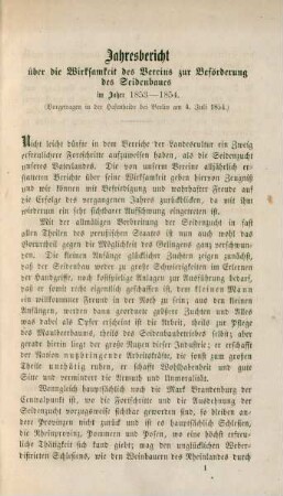 Jahresbericht über die Wirksamkeit des Vereins zur Beförderung des Seidenbaues im Jahre 1853-1854.