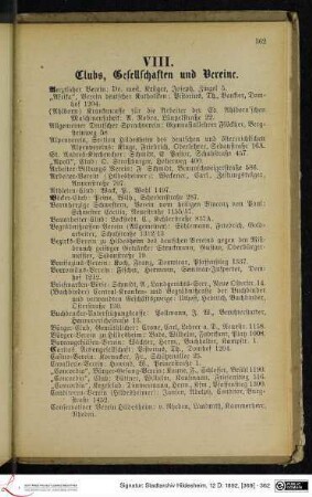 VIII. Clubs, Gesellschaften und Vereine.