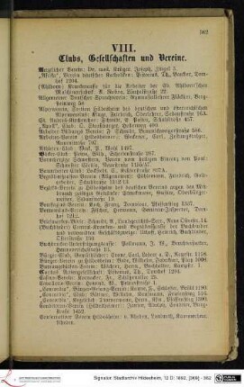 VIII. Clubs, Gesellschaften und Vereine.