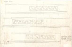 Gärtner, Friedrich von; München; Wittelsbacherpalast - Hauptgesims (Teilansichten, Schnitt)