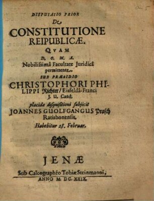 Disputatio Prior De Constitutione Reipublicae