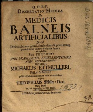 Dissertatio Medica De Medicis Balneis Artificialibus