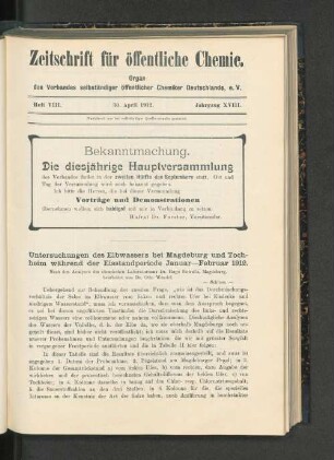 Heft VIII. 30. April 1912. Jahrgang XVIII.