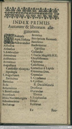 Index Primus Autorum & librorum allegatorum