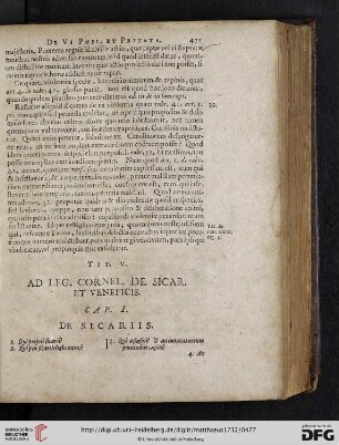 Tit. V: Ad Leg. Cornel. de Sicar et Veneficis