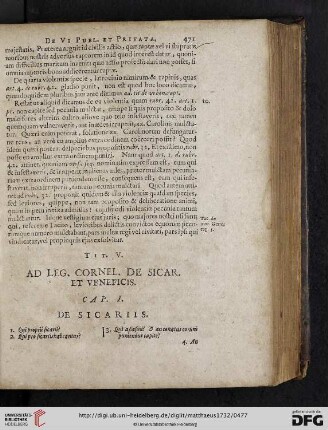 Tit. V: Ad Leg. Cornel. de Sicar et Veneficis