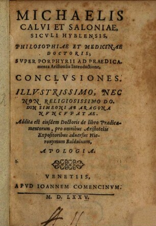 Super Porphyrii ad Praedicamenta Aristotelis introductione Conclusiones