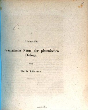 Ueber die dramatische Natur der platonischen Dialoge