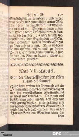 Das VII. Capitel. Von der Vortrefflichkeit der edlen Tugend der Demuth.